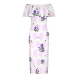 apiary print hex small Women's Off Shoulder Ruffle Boat Neck Dress (Model D71)