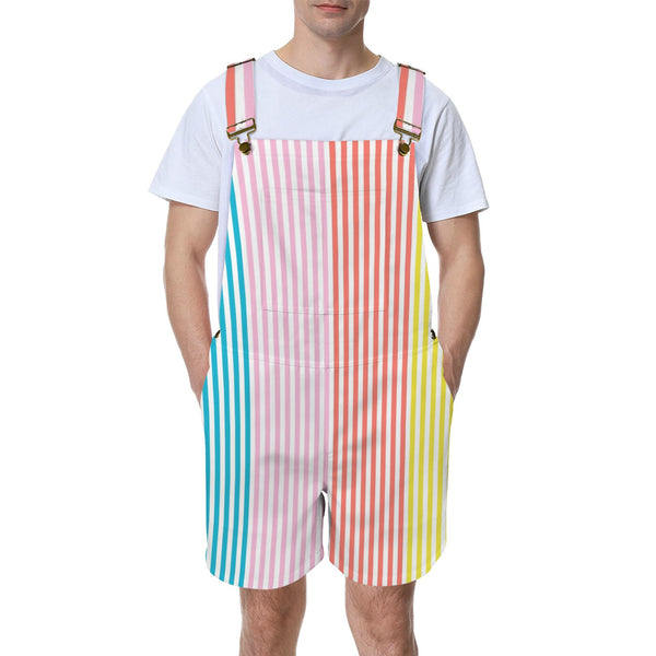 striped print colorful 2A Unisex Shorts Suspender Jumpsuit (Model L78)