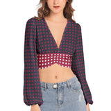 Women's Deep V-Neck Lantern Sleeve Crop Top