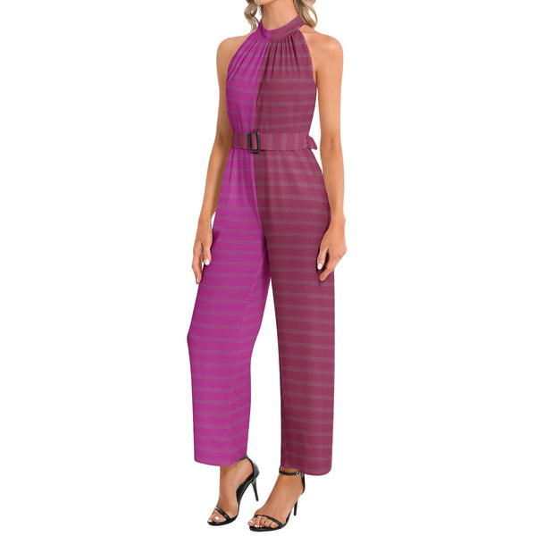 Halter Neck Buckle Belted Jumpsuit