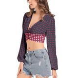 Women's Deep V-Neck Lantern Sleeve Crop Top