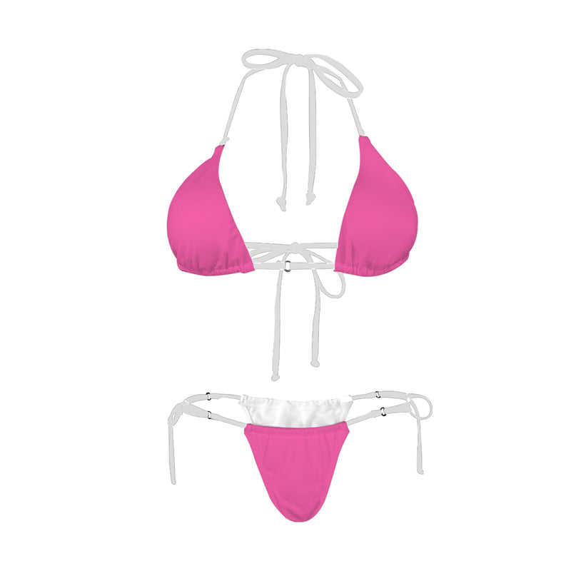 pink solid print 3C Women's Halter String Bikini Set