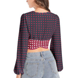 Women's Deep V-Neck Lantern Sleeve Crop Top