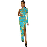 One-Shoulder Slit Maxi Dress Half sleeve split dress