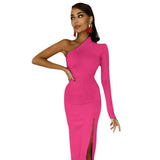 One-Shoulder Slit Maxi Dress Half sleeve split dress