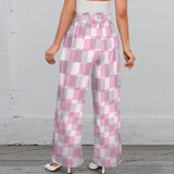 purple eclectic stripe print 2A Strappy Elastic Waist Wide Leg Pants with Pockets