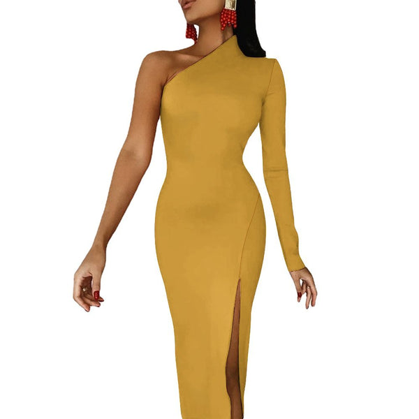 One-Shoulder Slit Maxi Dress Half sleeve split dress