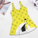 black solid print skirt Women's One Piece Skirted Swimsuit (Model S54)