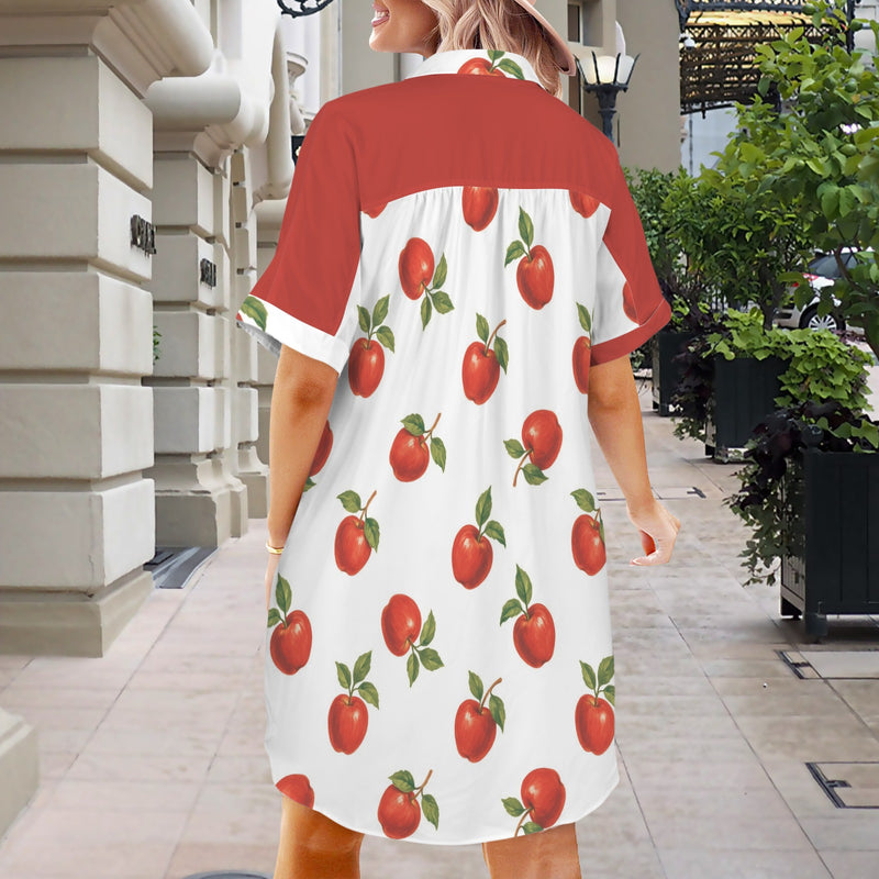 apples swimwear print Short Sleeve Button Front Shirt Dress