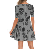 Short Sleeve Ruched Bust Flared Hem Dress