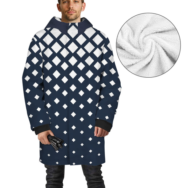 dk blue print 10K Men's Mid-Length Hooded Coat (Model H69)