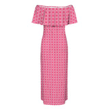 floral heart stripes print Women's Off Shoulder Ruffle Boat Neck Dress (Model D71)