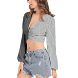 Women's Deep V-Neck Lantern Sleeve Crop Top