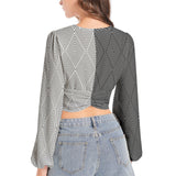 Women's Deep V-Neck Lantern Sleeve Crop Top