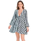 Lantern Sleeve Deep V-Neck Short Dress