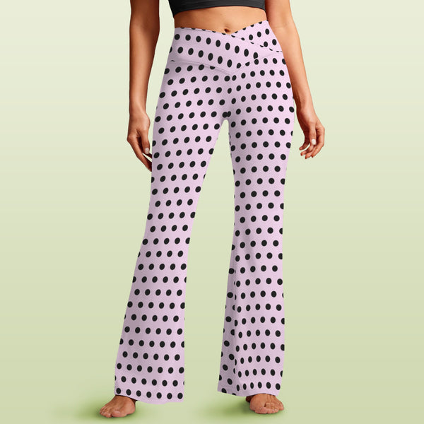 Polka Dot High Waist Crossover Tummy Control Flare Leggings
