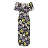 lily print 2A D Women's Off Shoulder Ruffle Boat Neck Dress (Model D71)