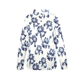 white iris print Women's Long Sleeve Polo Shirt (Model T73)