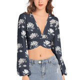 Magnolia Moments Women's Deep V-Neck Lantern Sleeve Crop Top