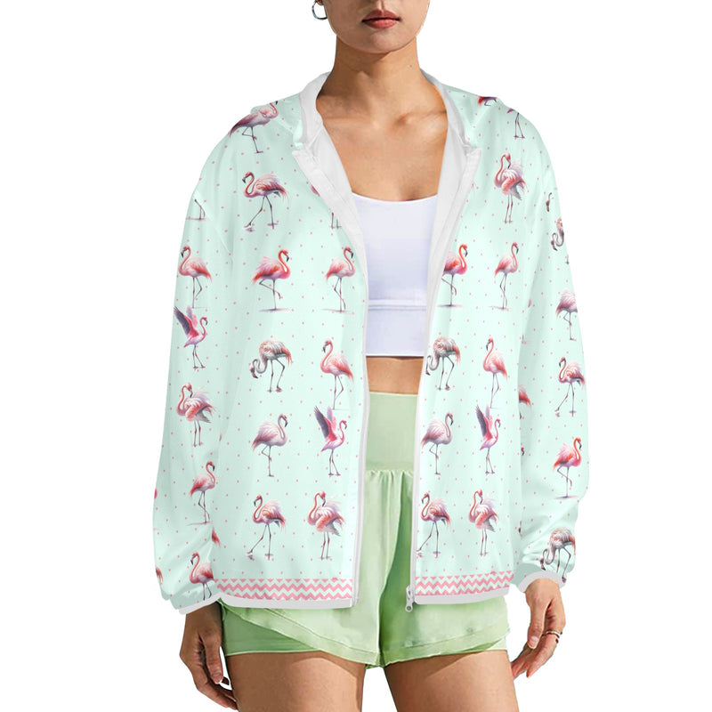 kemp flamingo print 2A Women's Lightweight Sun Protection Hoodie (Model H62)