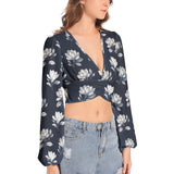 Magnolia Moments Women's Deep V-Neck Lantern Sleeve Crop Top