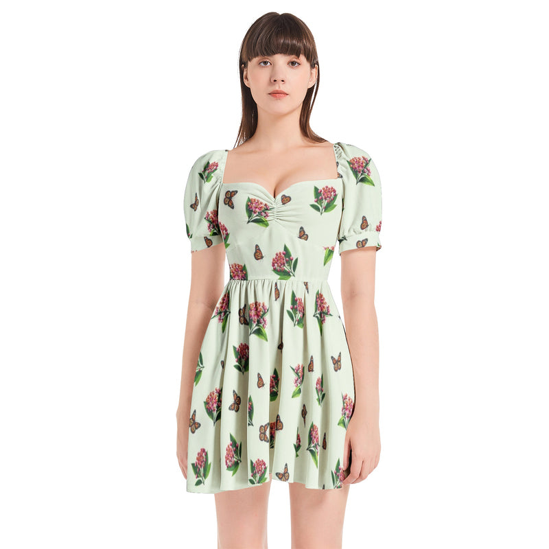Puff Sleeve Sweetheart Neck Short Dress