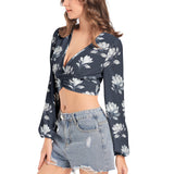 Magnolia Moments Women's Deep V-Neck Lantern Sleeve Crop Top