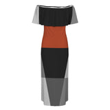 Color Block Women's Off Shoulder Ruffle Boat Neck Dress