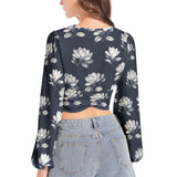 Magnolia Moments Women's Deep V-Neck Lantern Sleeve Crop Top