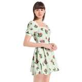Puff Sleeve Sweetheart Neck Short Dress