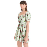 Puff Sleeve Sweetheart Neck Short Dress