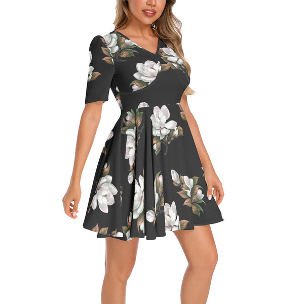 Magnolia Short Sleeve Ruched Bust Flared Hem Dress