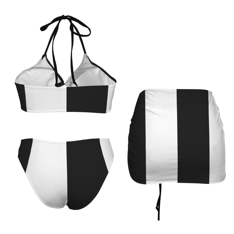 It Comes In Black Drawstring Halterneck Three-Piece Swimsuit Skirt