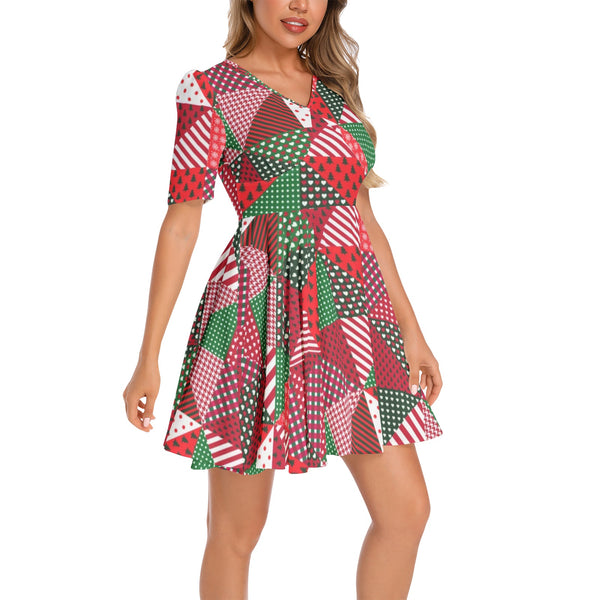 Short Sleeve Ruched Bust Flared Hem Dress