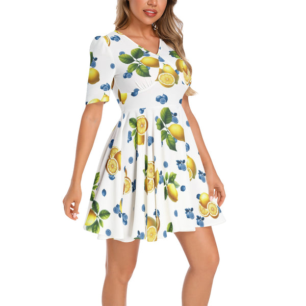 Short Sleeve Ruched Bust Flared Hem Dress