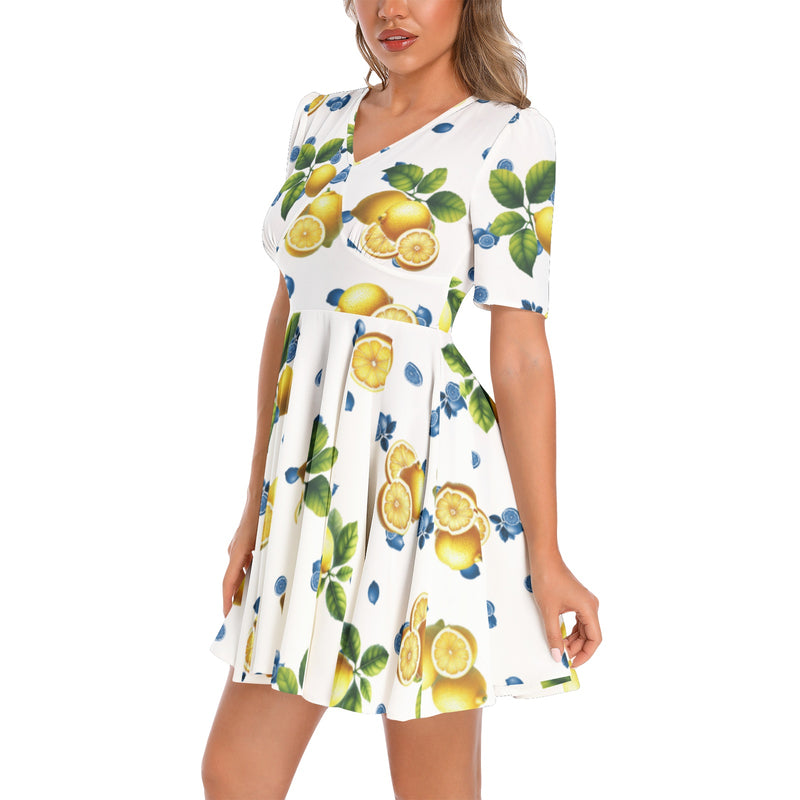 Short Sleeve Ruched Bust Flared Hem Dress