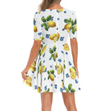 Short Sleeve Ruched Bust Flared Hem Dress