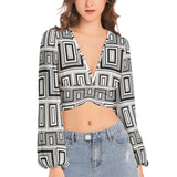 Women's Deep V-Neck Lantern Sleeve Crop Top