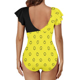 black solid print skirt Women's Twist Front Ruffle Sleeve Swimsuit (Model S55)