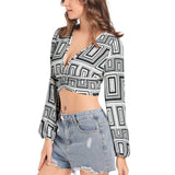 Women's Deep V-Neck Lantern Sleeve Crop Top
