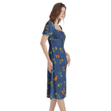 Puff Sleeve Split Thigh Midi Dress