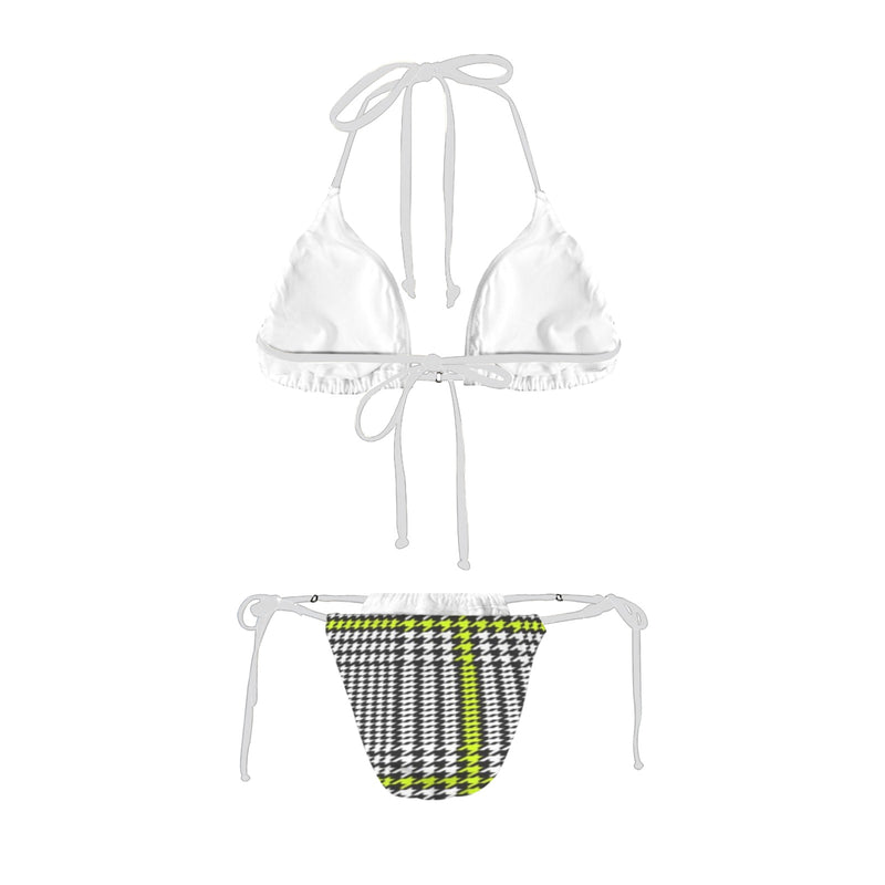 5hounds tooth mini print copy Women's Halter String Bikini Set