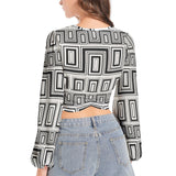 Women's Deep V-Neck Lantern Sleeve Crop Top