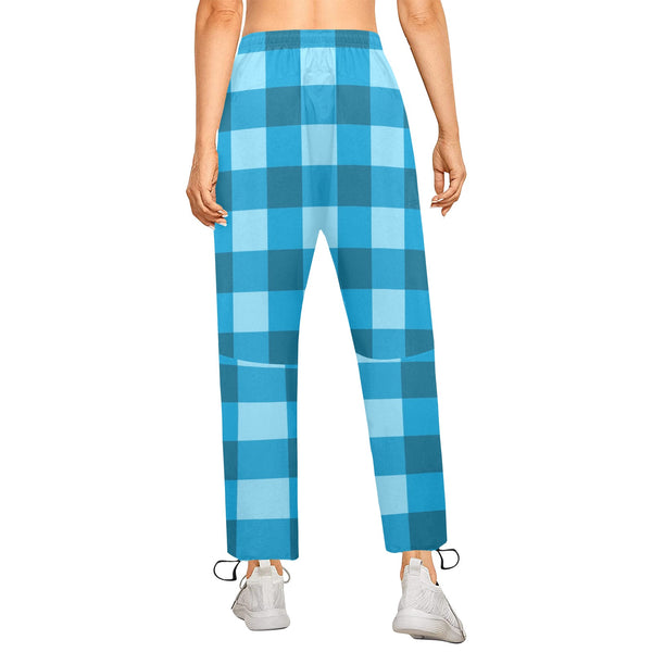 blue plaid print 3 Women's Quick Dry Cargo Sweatpants (Model L65)