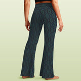 ogee light green print 2A High Waist Crossover Tummy Control Flare Leggings