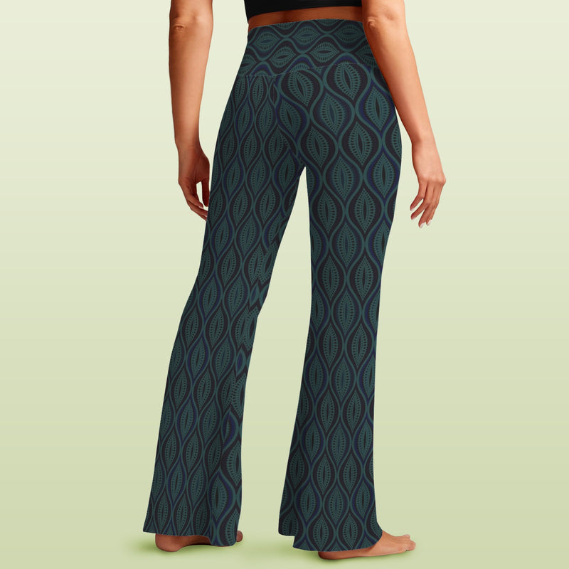ogee light green print 2A High Waist Crossover Tummy Control Flare Leggings