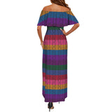 multicolored snakeskin Women's Off Shoulder Ruffle Boat Neck Dress (Model D71)