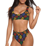 colorful paws print 2C Sport Top & High-Waisted Bikini Swimsuit (Model S07)