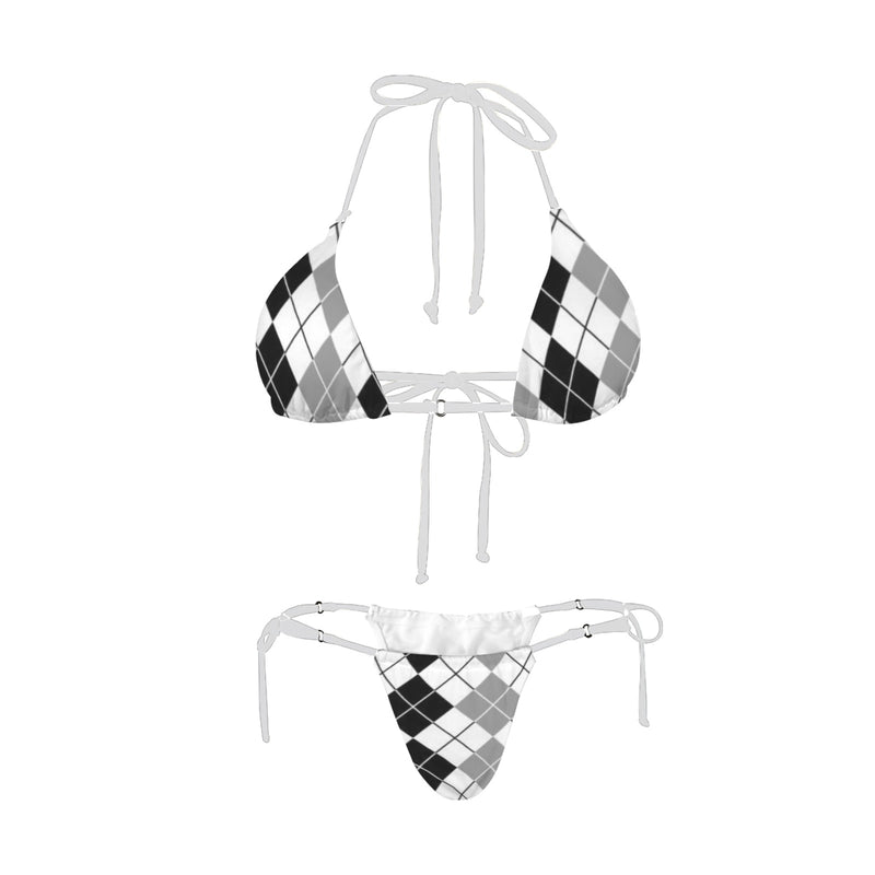 black white gray argyle print 2A Women's Halter String Bikini Set