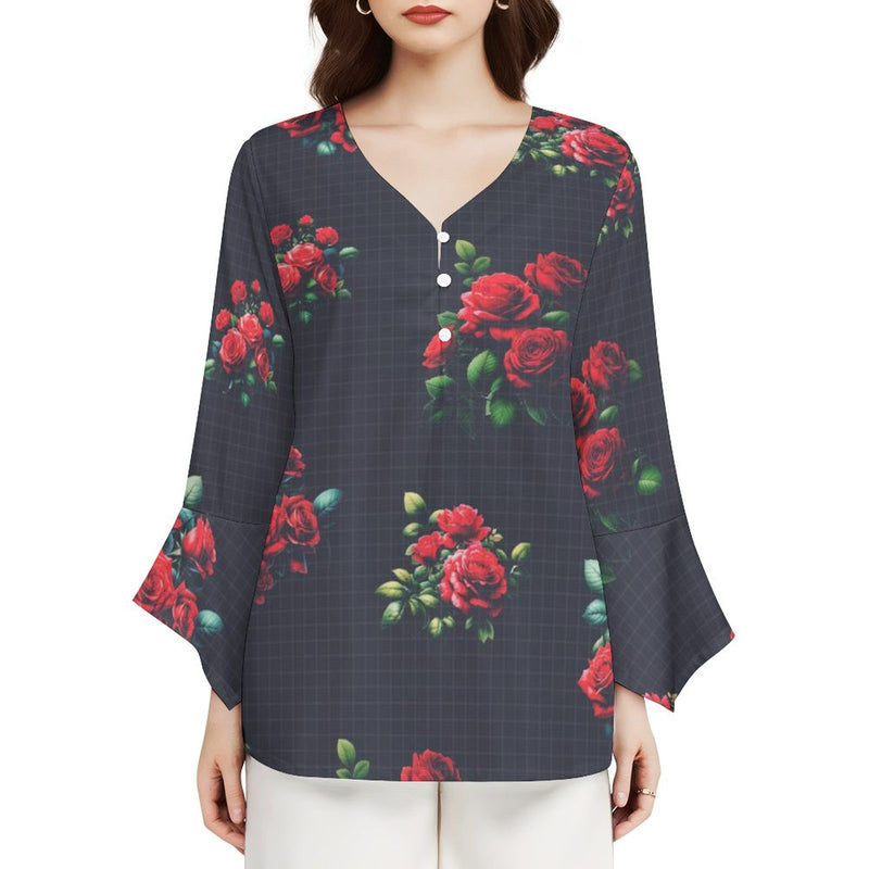 Women&#039;s V-Neck Petal Sleeve Blouse Petal sleeve top